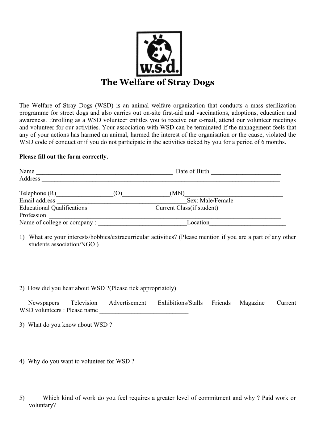 The WSD Volunteer Management Program
