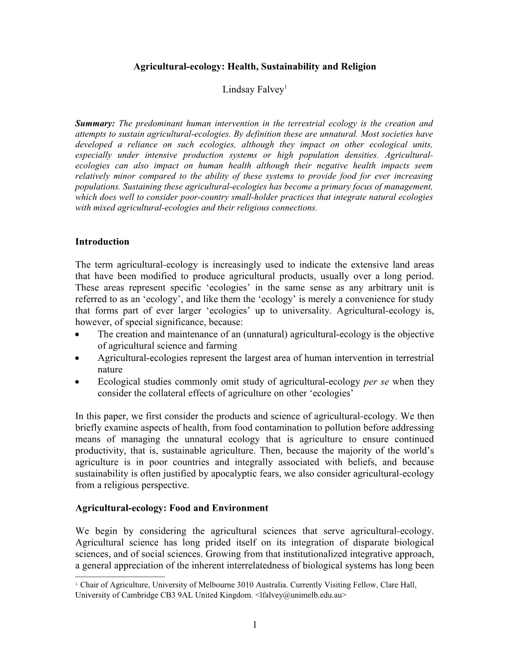 Agricultural Ecosystems and Agricultural Ecology