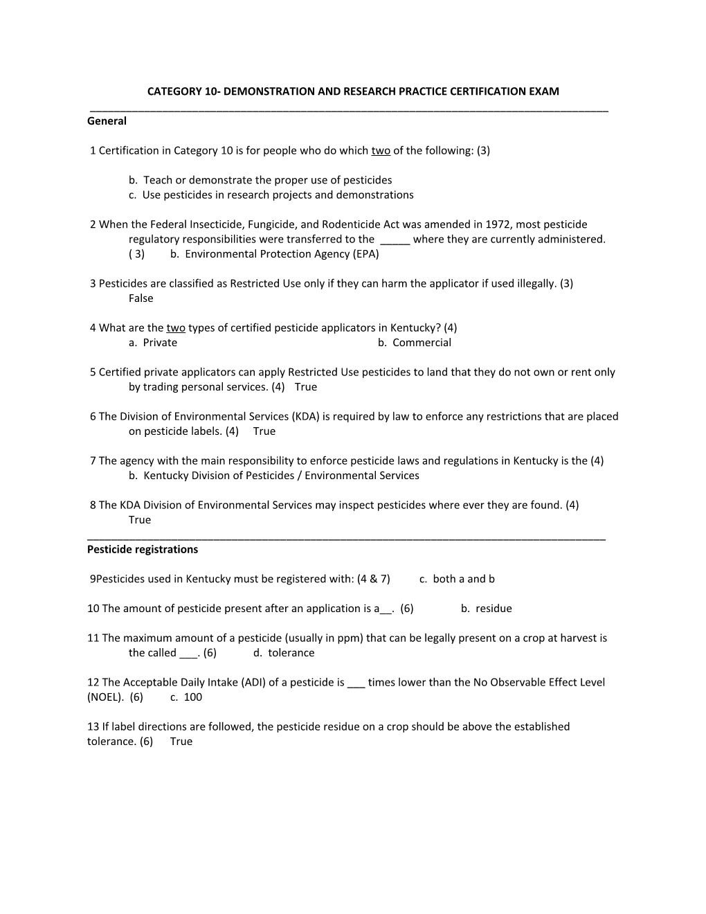 Category 10 Demonstration and Research Practice Certification Exam