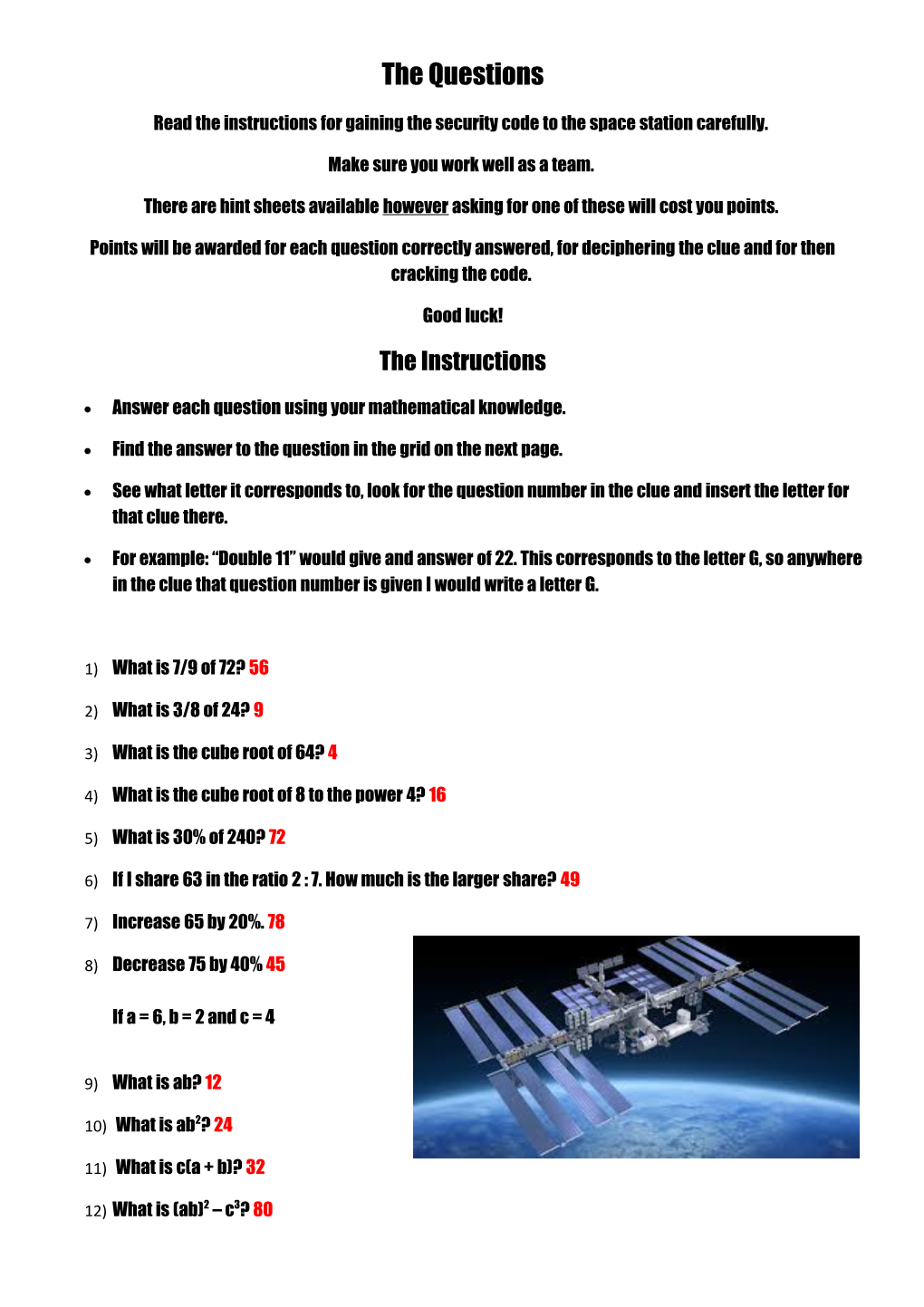 Read the Instructions for Gaining the Security Code to the Space Station Carefully