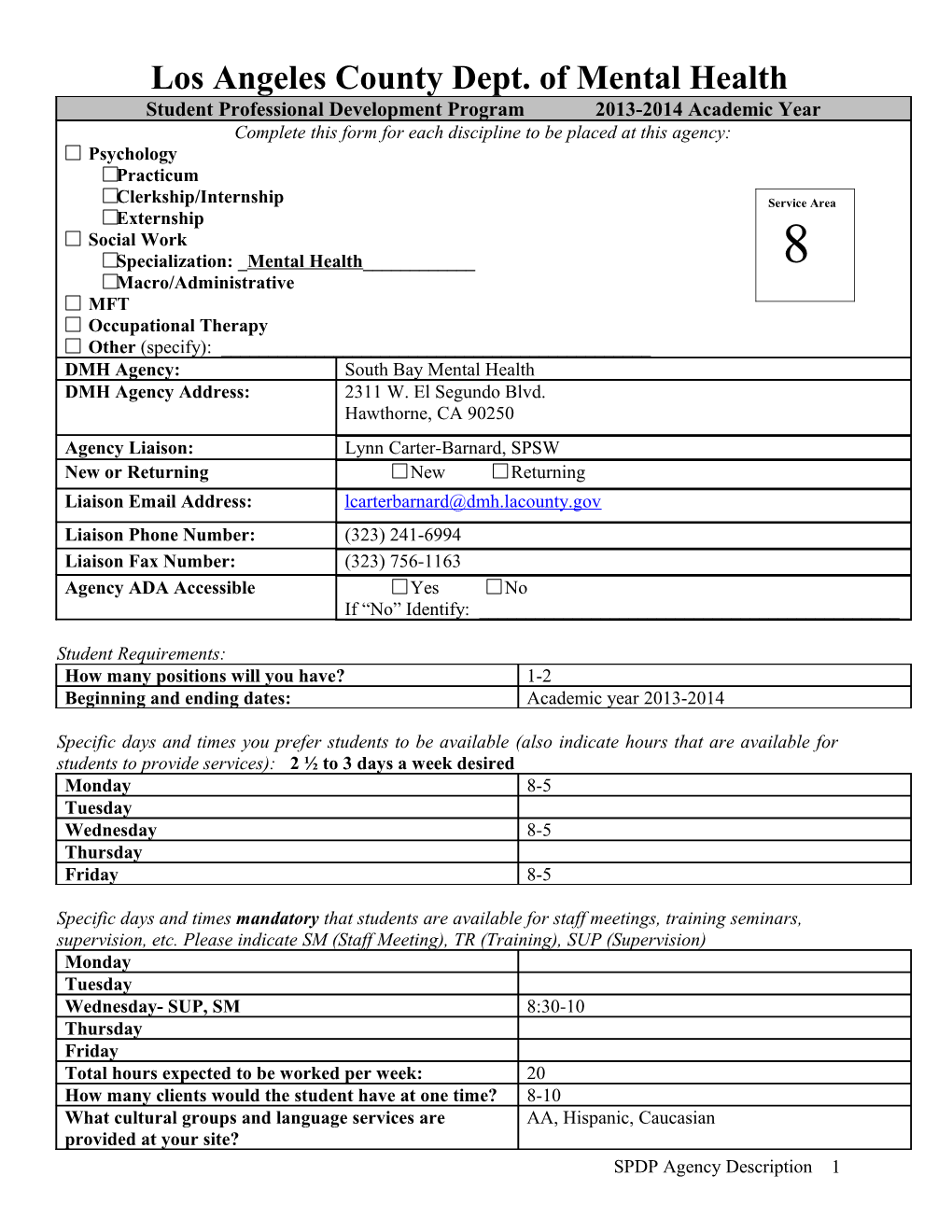 Practicum Agency Information Sheet s1