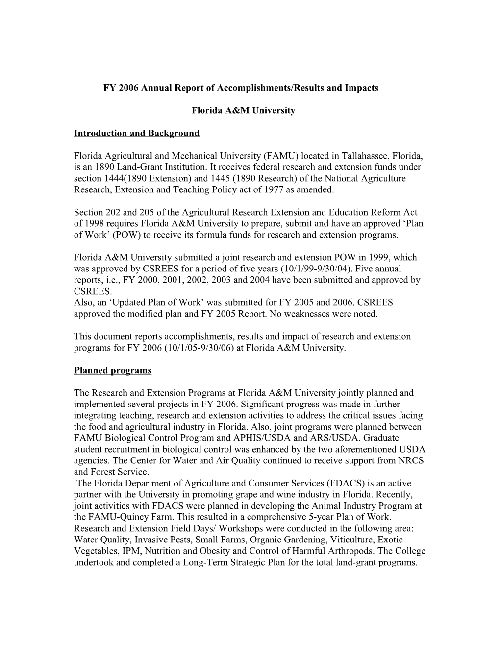FY 2004 Annual Report of Accomplishments/Results and Impact s1