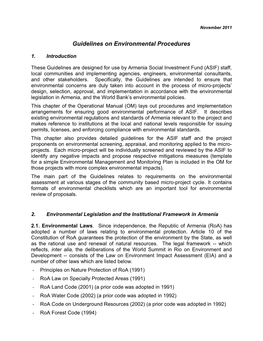 Guidelines on Environmental Procedures