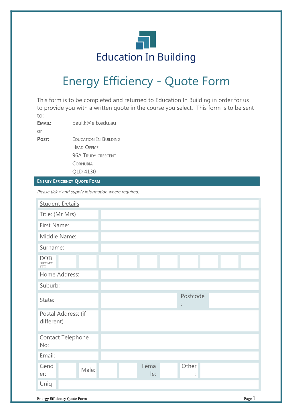 Energy Efficiency - Quote Form