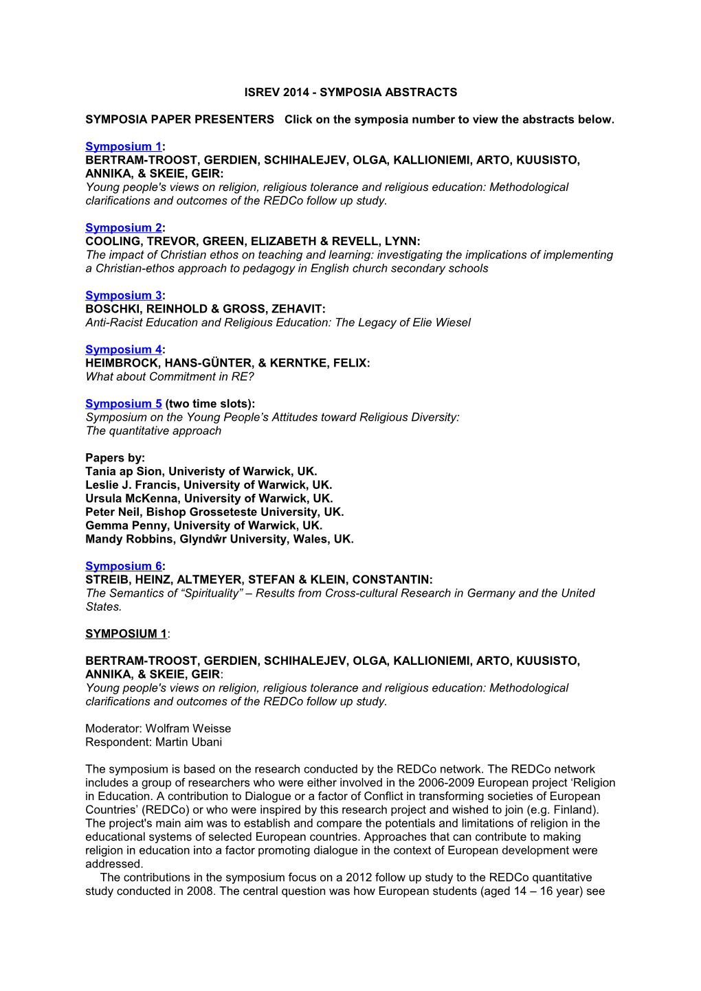 SYMPOSIA PAPER PRESENTERS Click on the Symposia Number to View the Abstracts Below