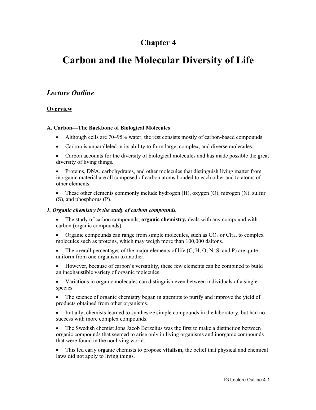 Chapter 4 Carbon and the Molecular Diversity of Life