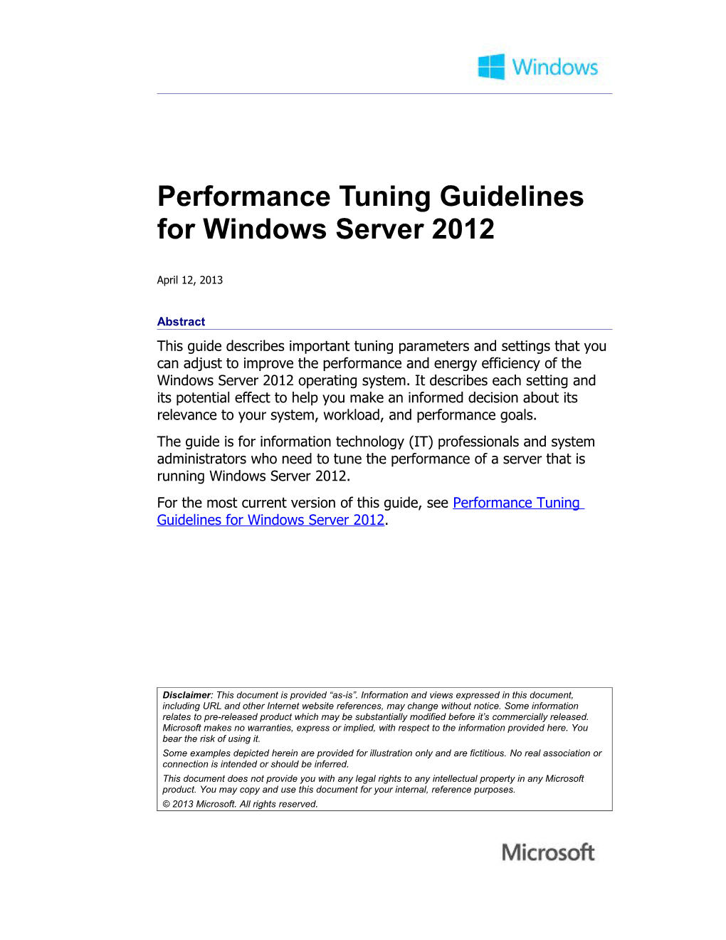 Performance Tuning Guidelines for Windows Server 2012 - 2