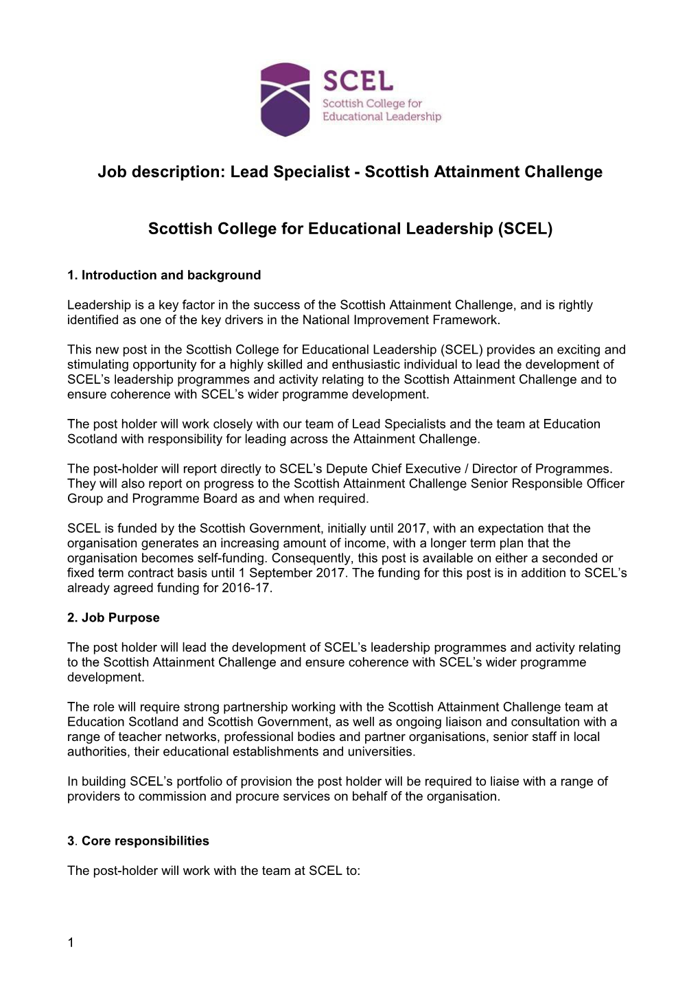 Job Description: Lead Specialist - Scottish Attainment Challenge