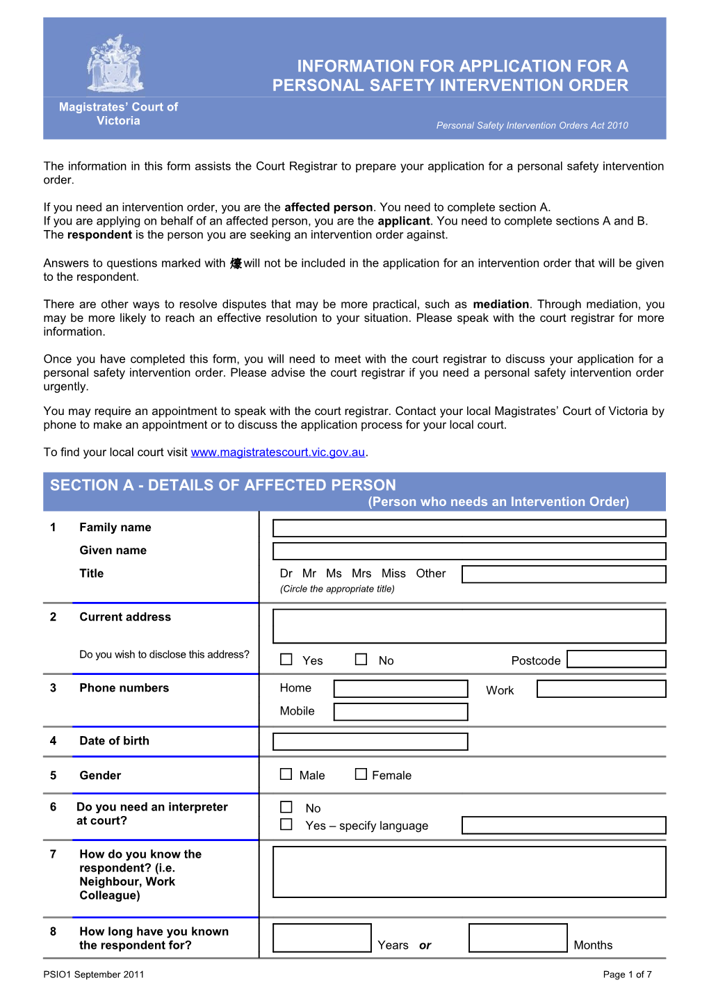 PSIO1 - Information Form for IVO