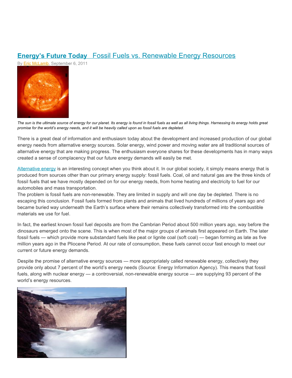 Energy S Future Today Fossil Fuels Vs. Renewable Energy Resources