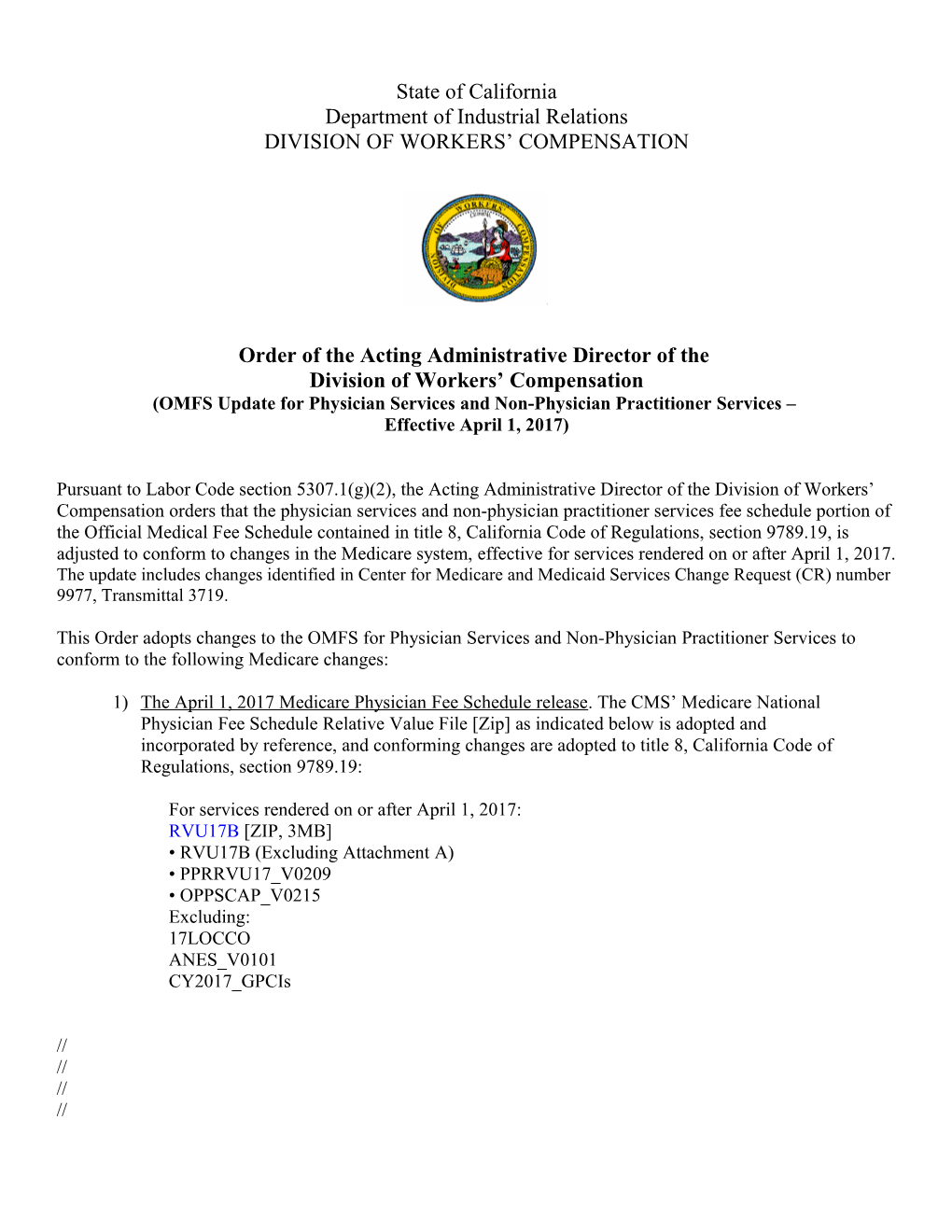 Order of the Acting Administrative Director of The