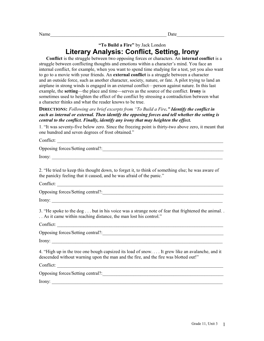 Literary Analysis: Conflict, Setting, Irony