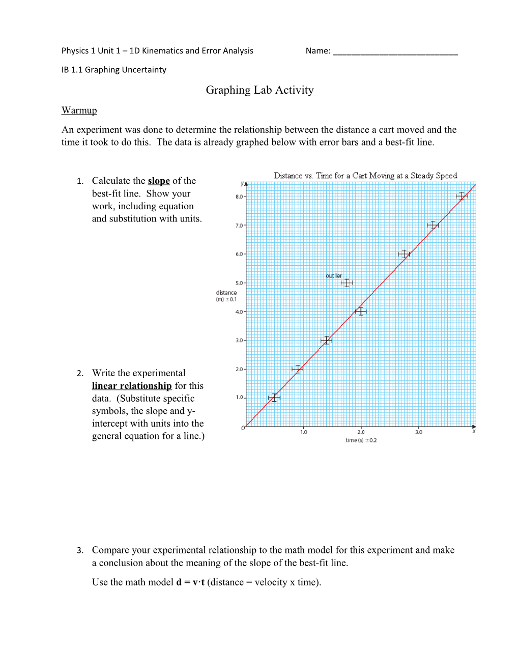 Physics 1 Unit 1 1D Kinematics and Error Analysisname: ______