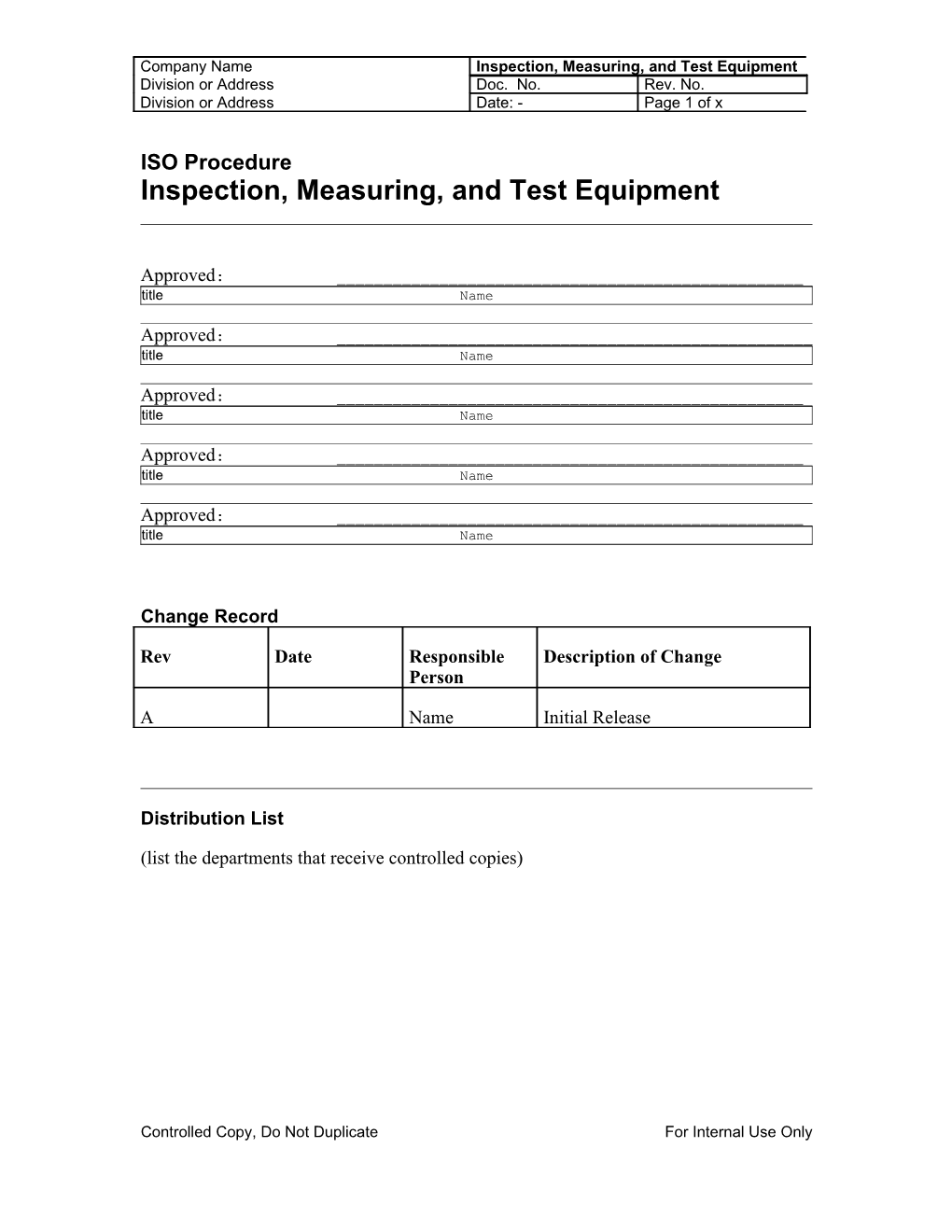 Inspection, Measuring, and Test Equipment
