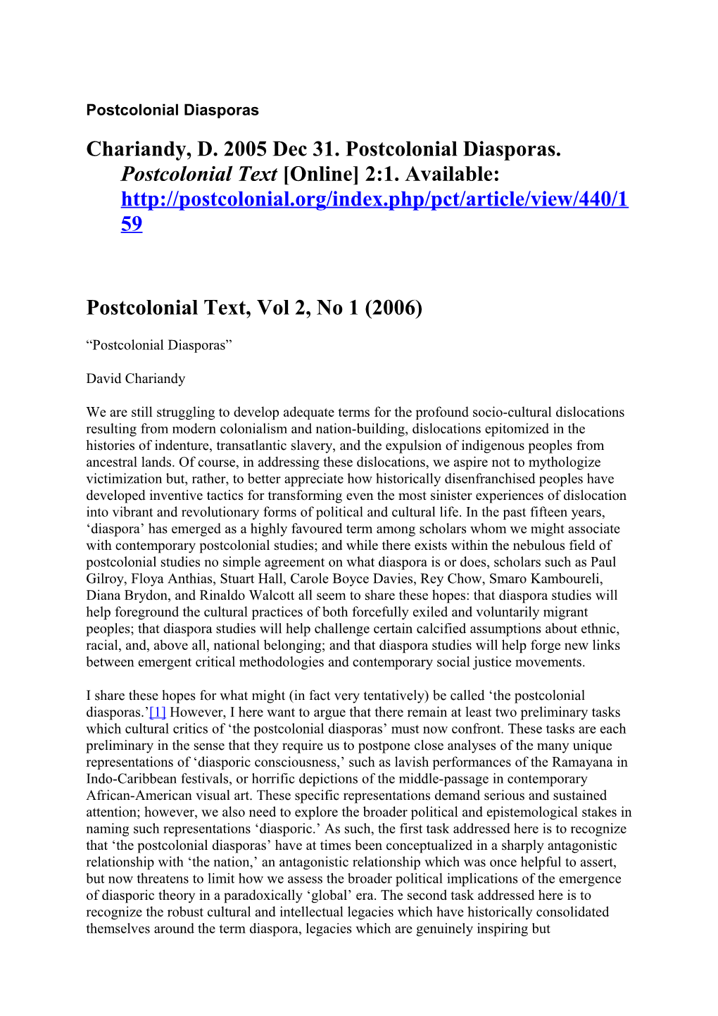 Postcolonial Text, Vol 2, No 1 (2006)