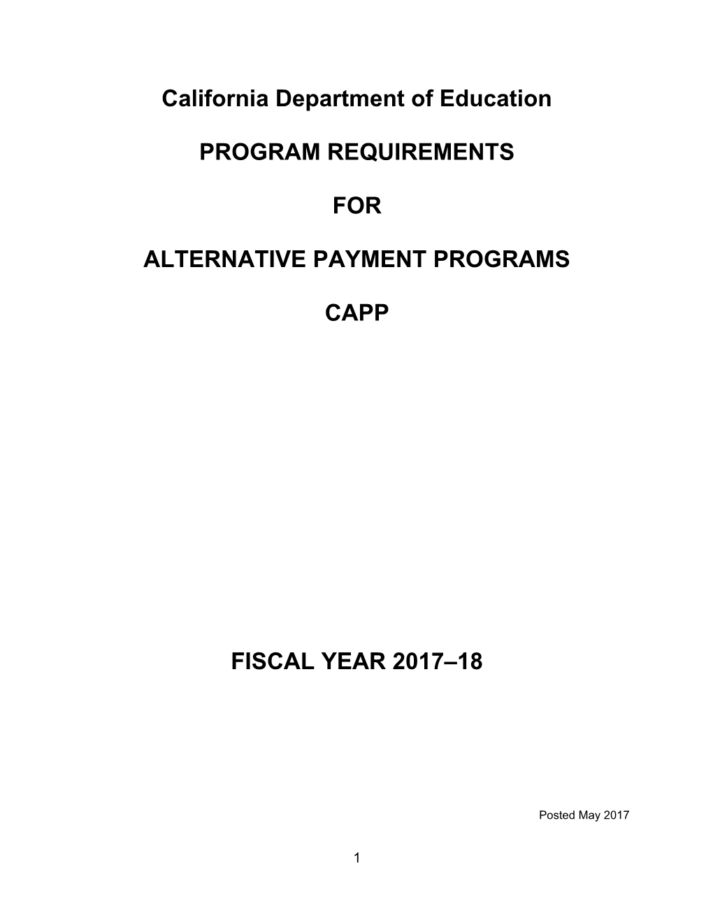 2017-18 CAPP Alternative Payment Program - Child Development (CA Dept of Education)