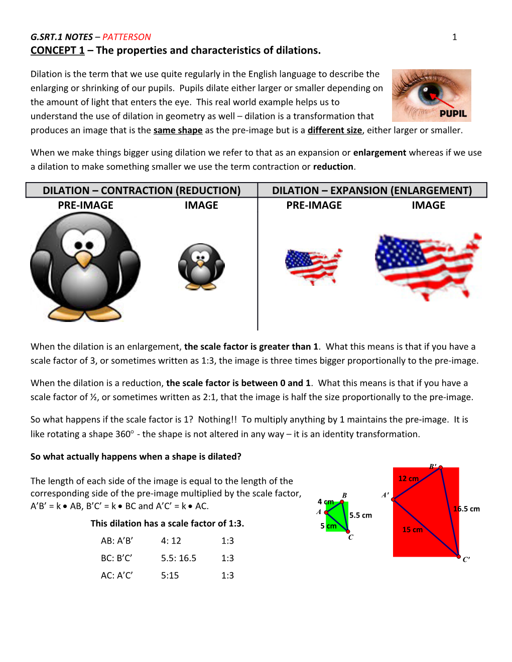 CONCEPT 1 the Properties and Characteristics of Dilations