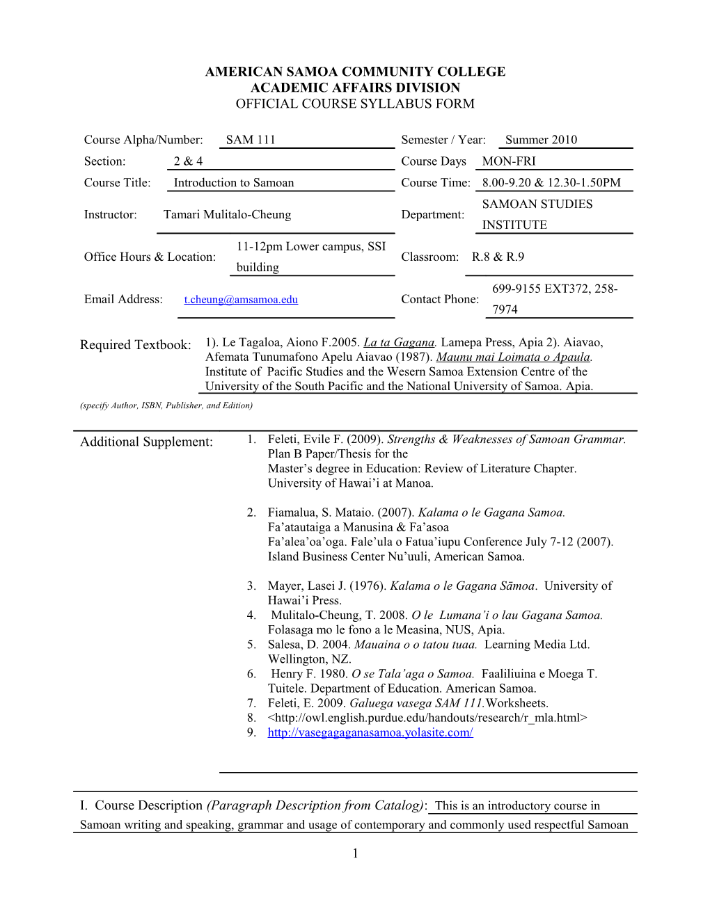 Course Syllabus Format s1