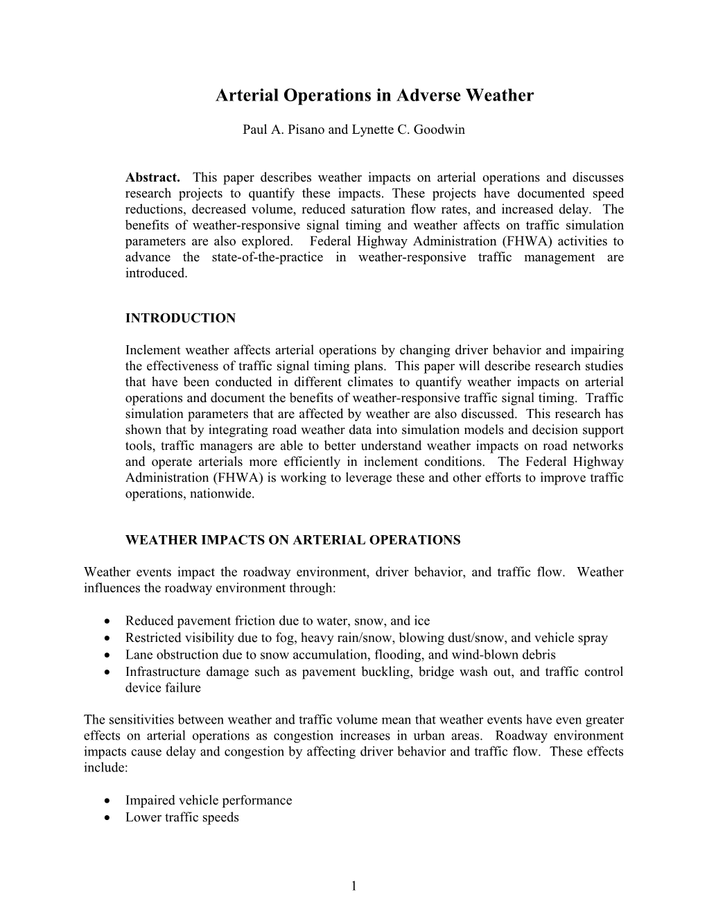 Current Practices in Transportation Management During Inclement Weather