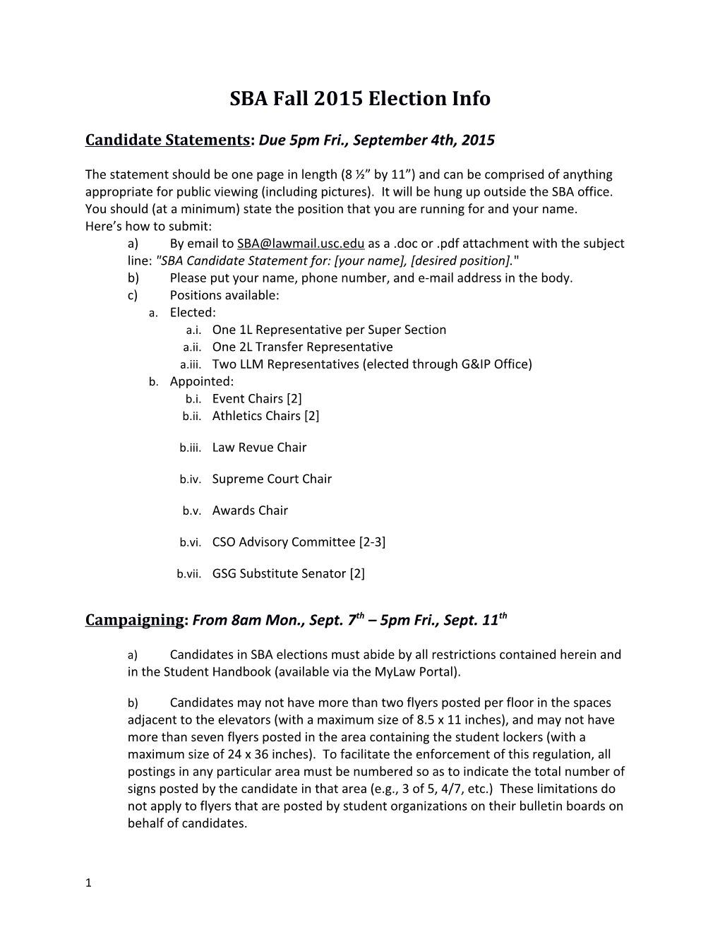 SBA Fall 2015 Election Info