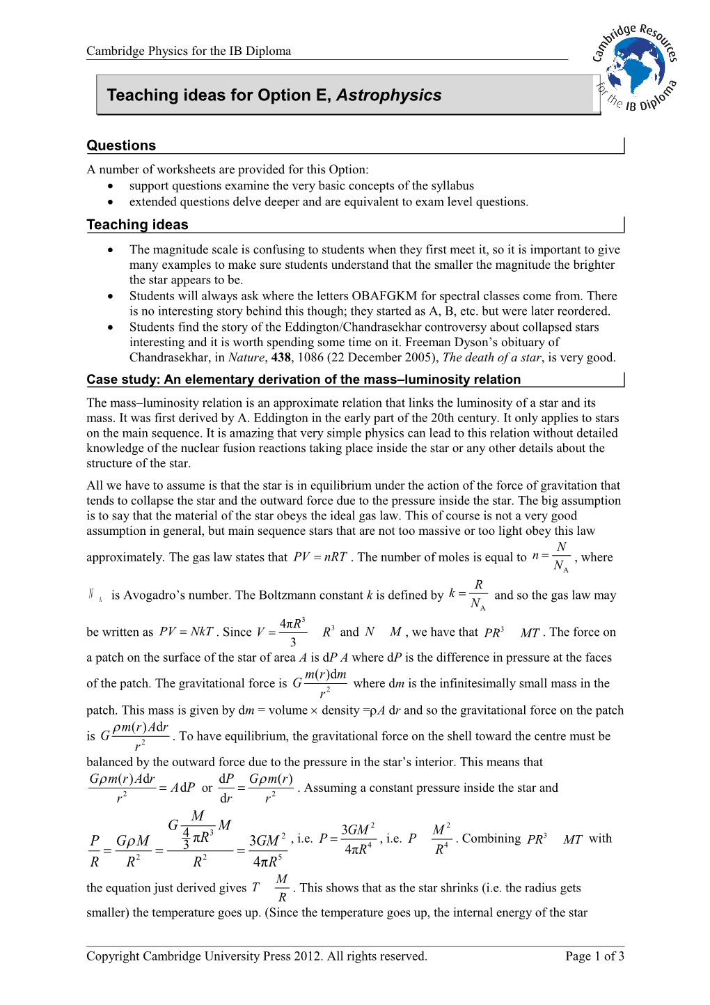 Extension Worksheet Topic 6 s6