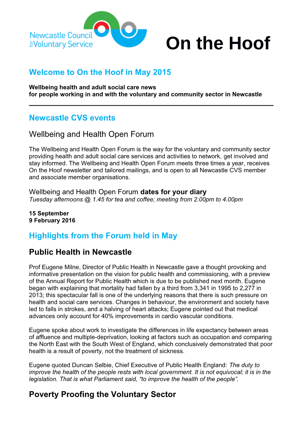 Wellbeing Health and Adult Social Care News