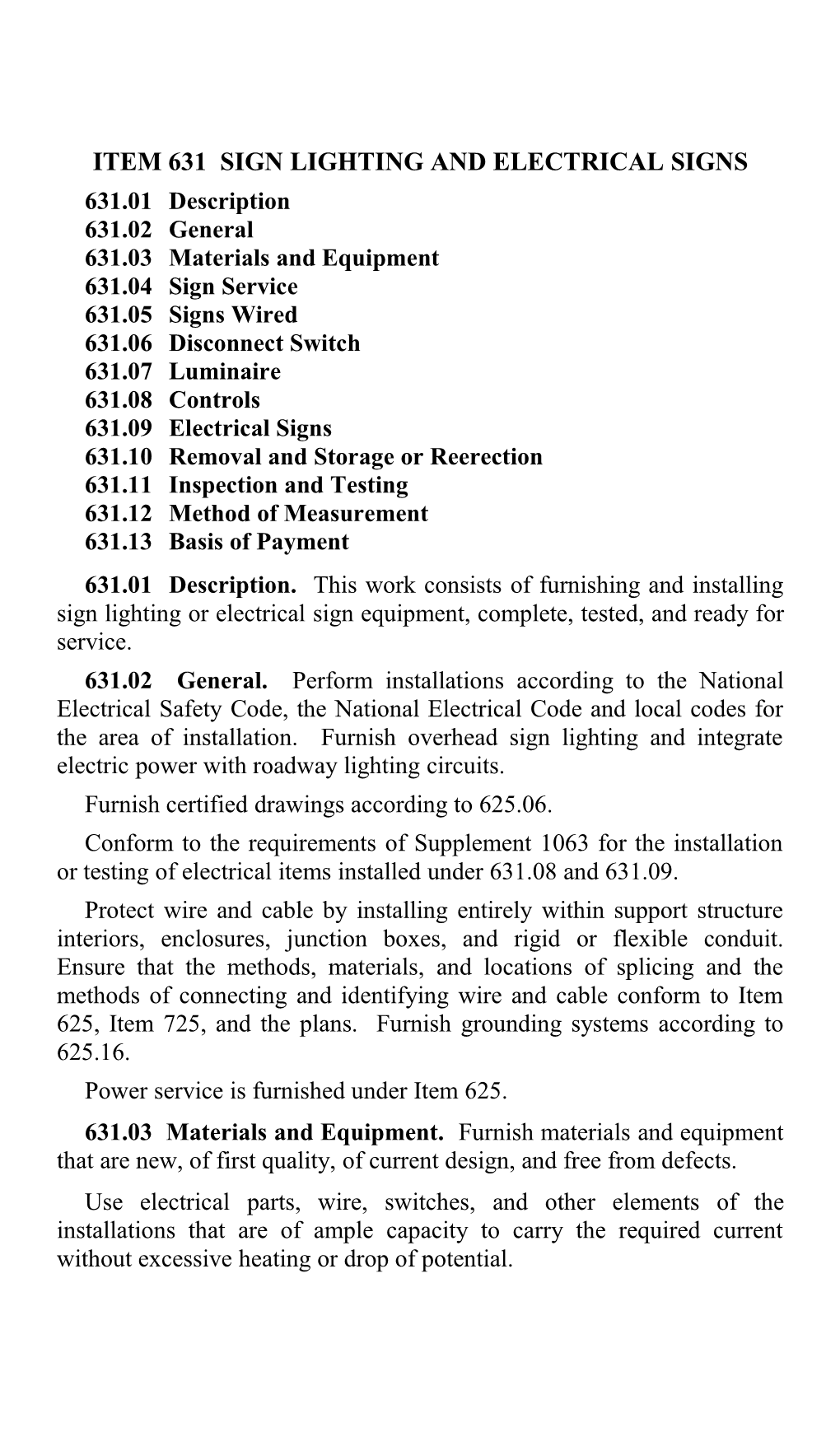 Item 631 Sign Lighting and Electrical Signs