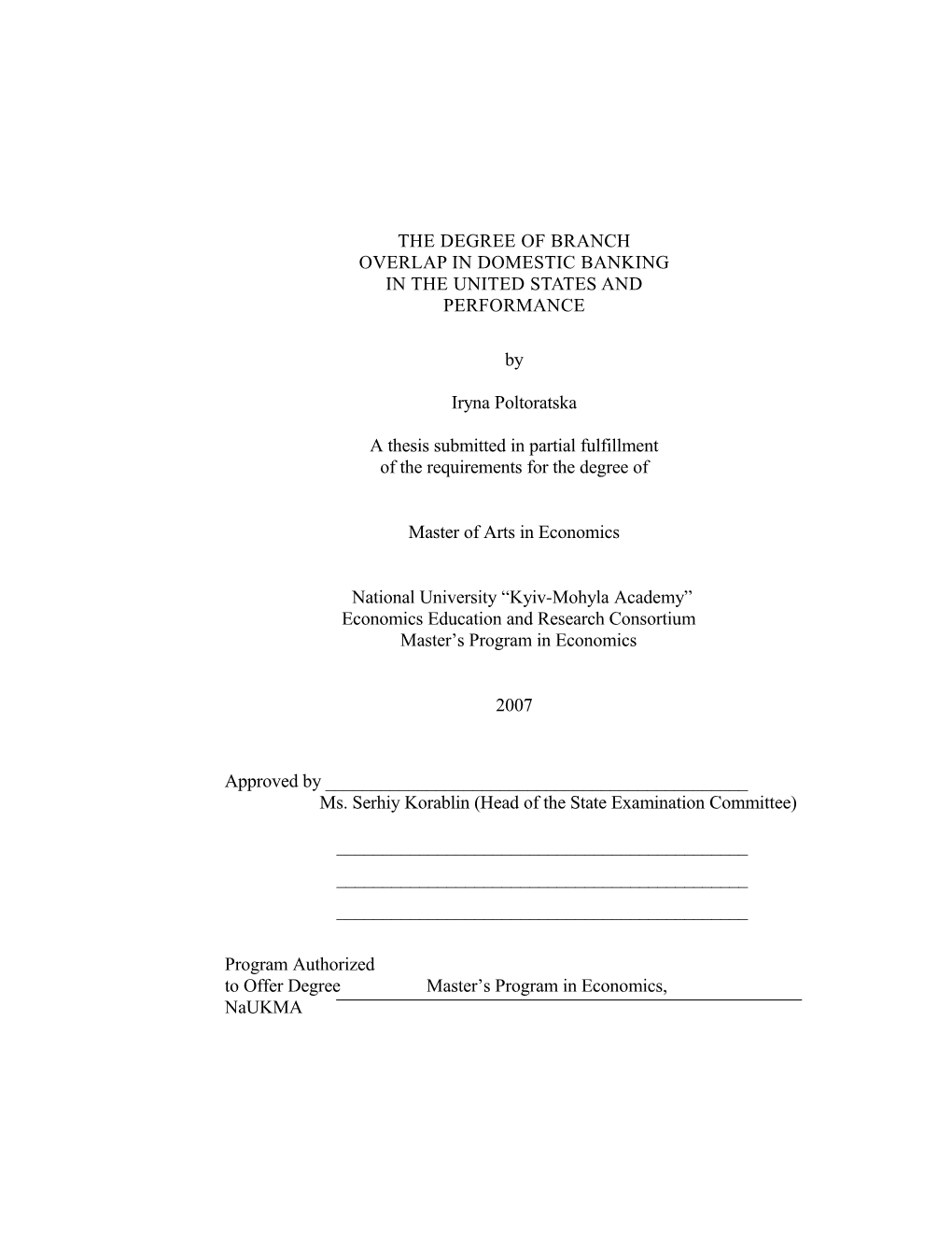 The Degree of Branch Overlap in Domestic Banking in the United States and Performance