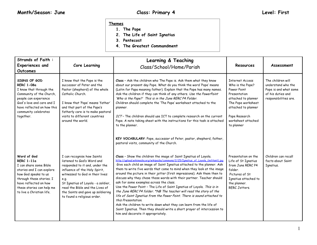 Month/Season: June Class: Primary 4 Level: First