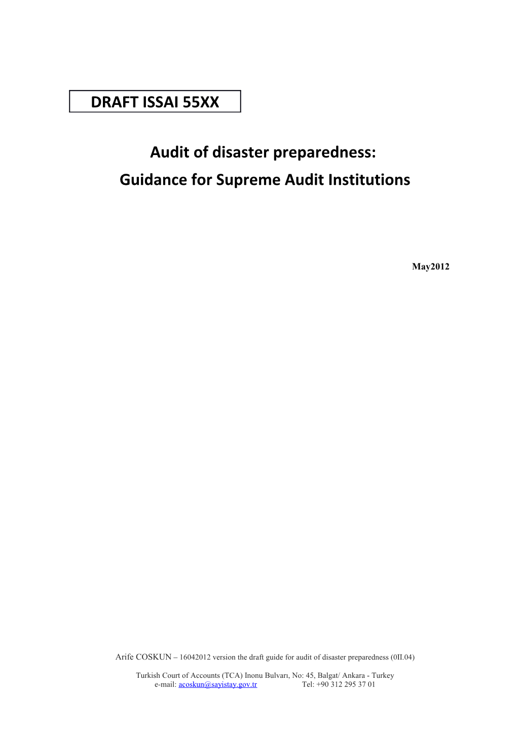 THE DRAFT PROGRAM for AUDIT of DISASTER PREPAREDNESS