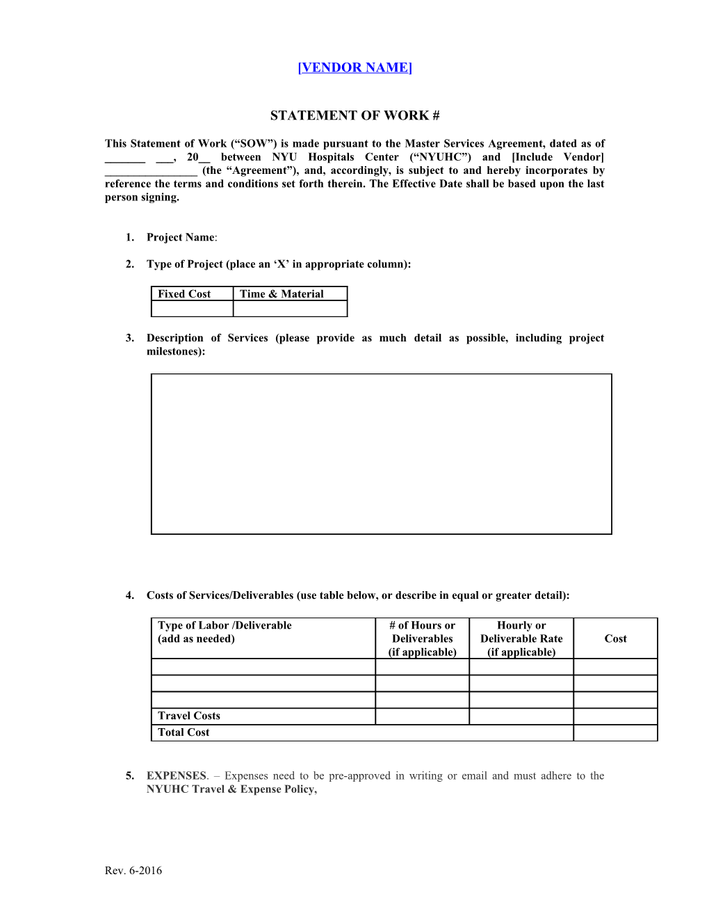 Statement of Work TEMPLATE
