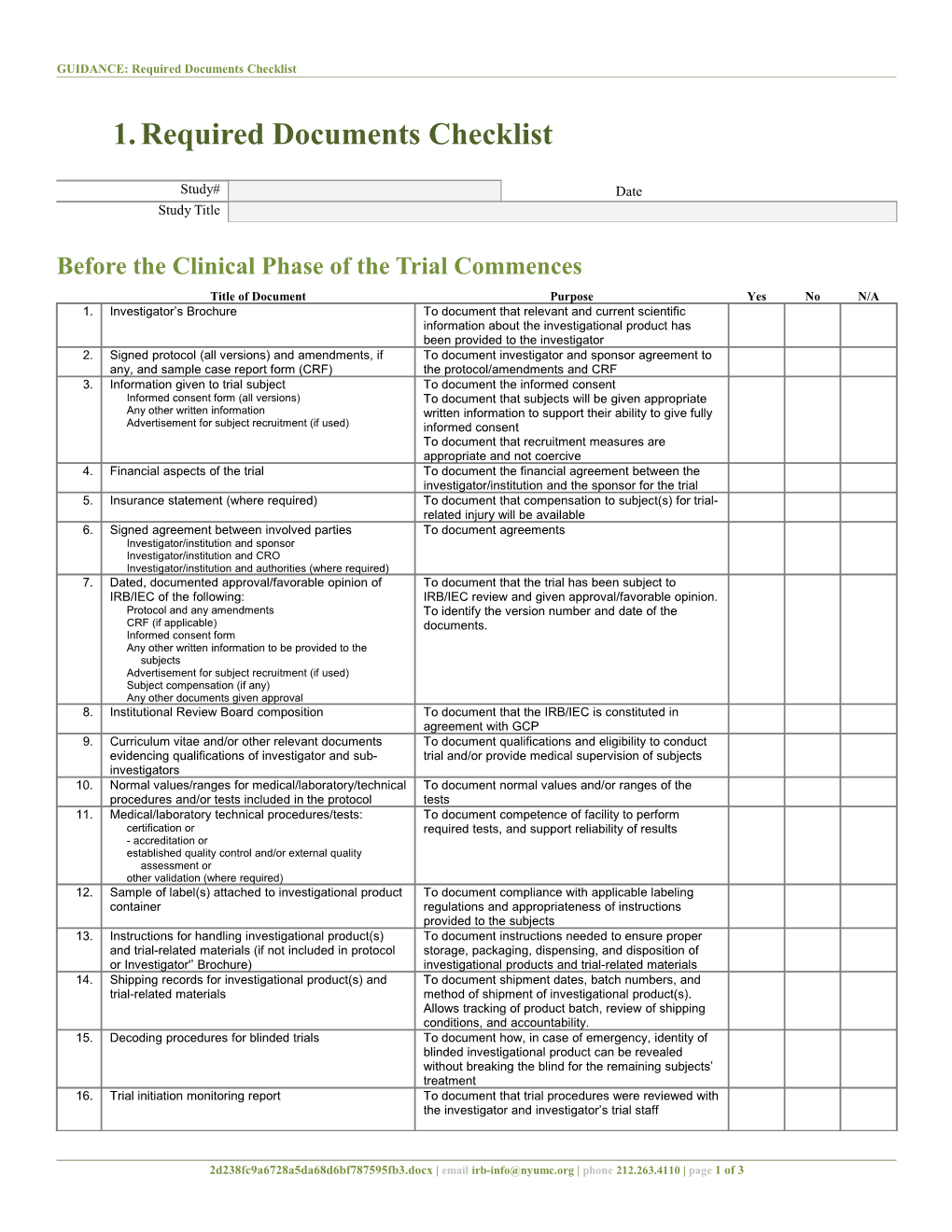 GUIDANCE: Required Documents Checklist