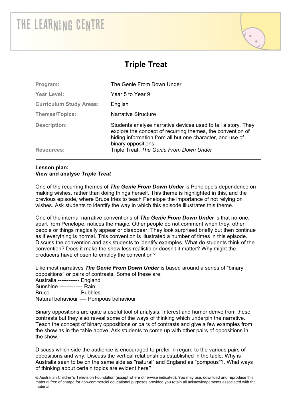 Lesson Plan: View and Analysetriple Treat