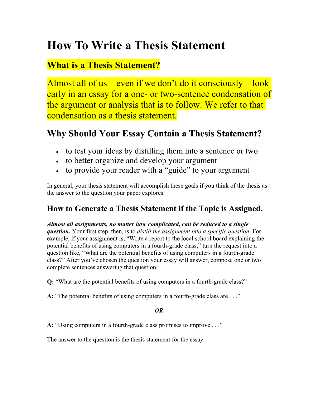 How to Write a Thesis Statement