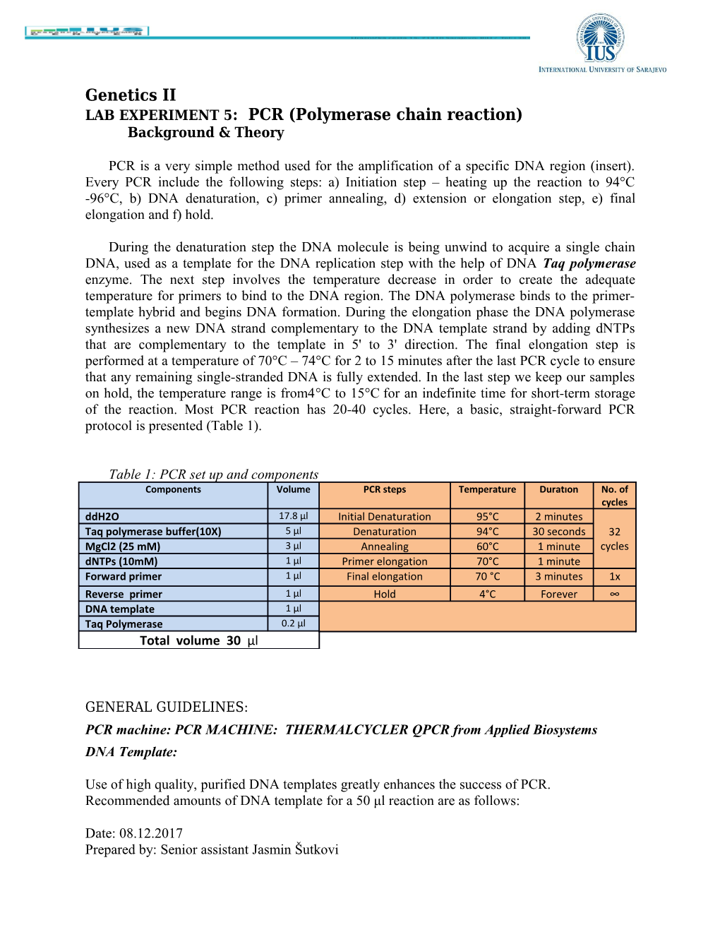 LAB EXPERIMENT 5: PCR (Polymerase Chain Reaction)