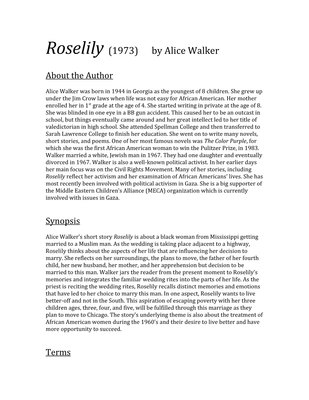 Roselily (1973) by Alice Walker