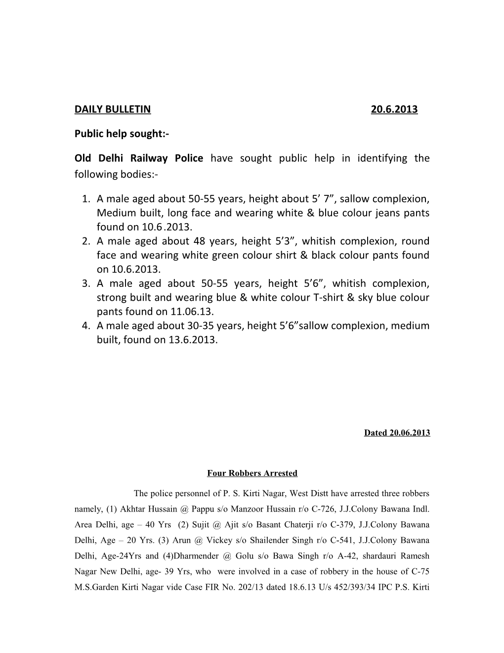 Daily Bulletin 20.6.2013