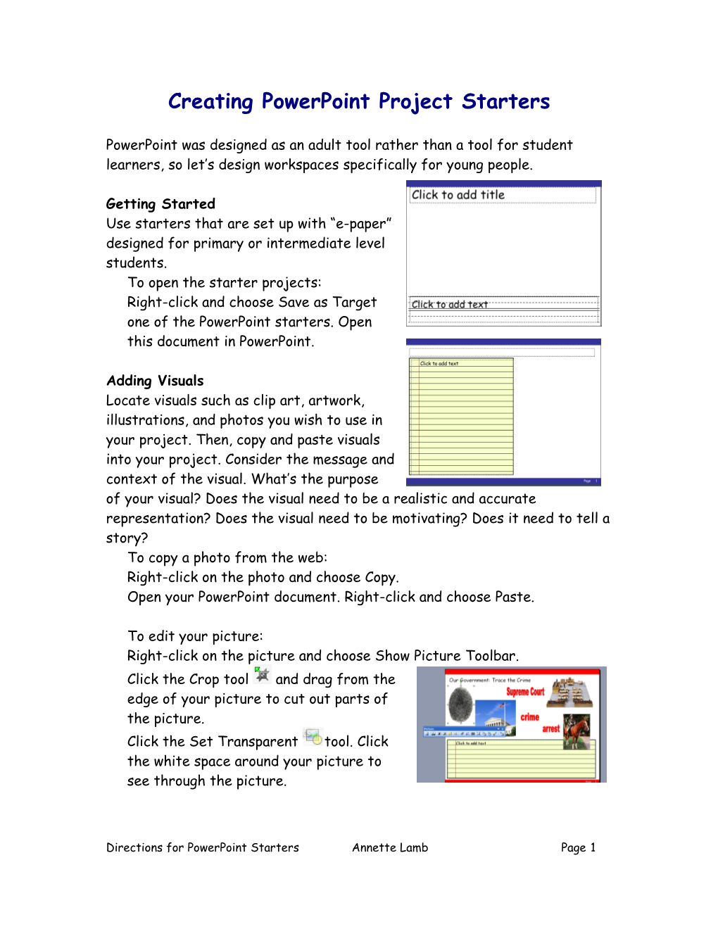 Creating Powerpoint Project Starters