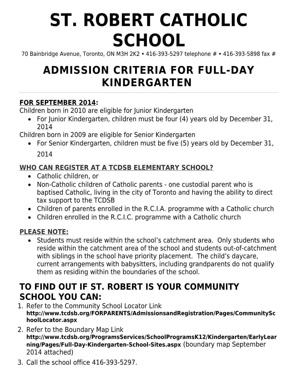 Admission Criteria for Full-Day Kindergarten