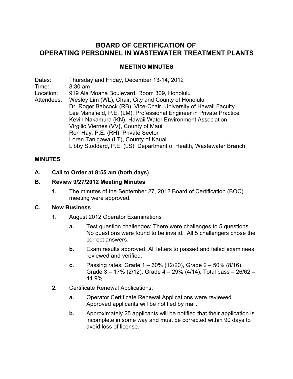 Operating Personnel in Wastewater Treatment Plants