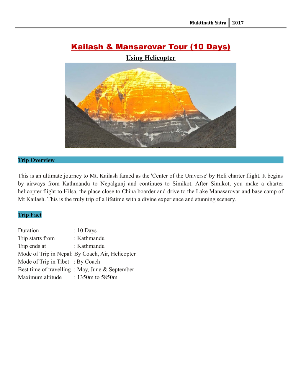 Kailash & Mansarovar Tour (10 Days)