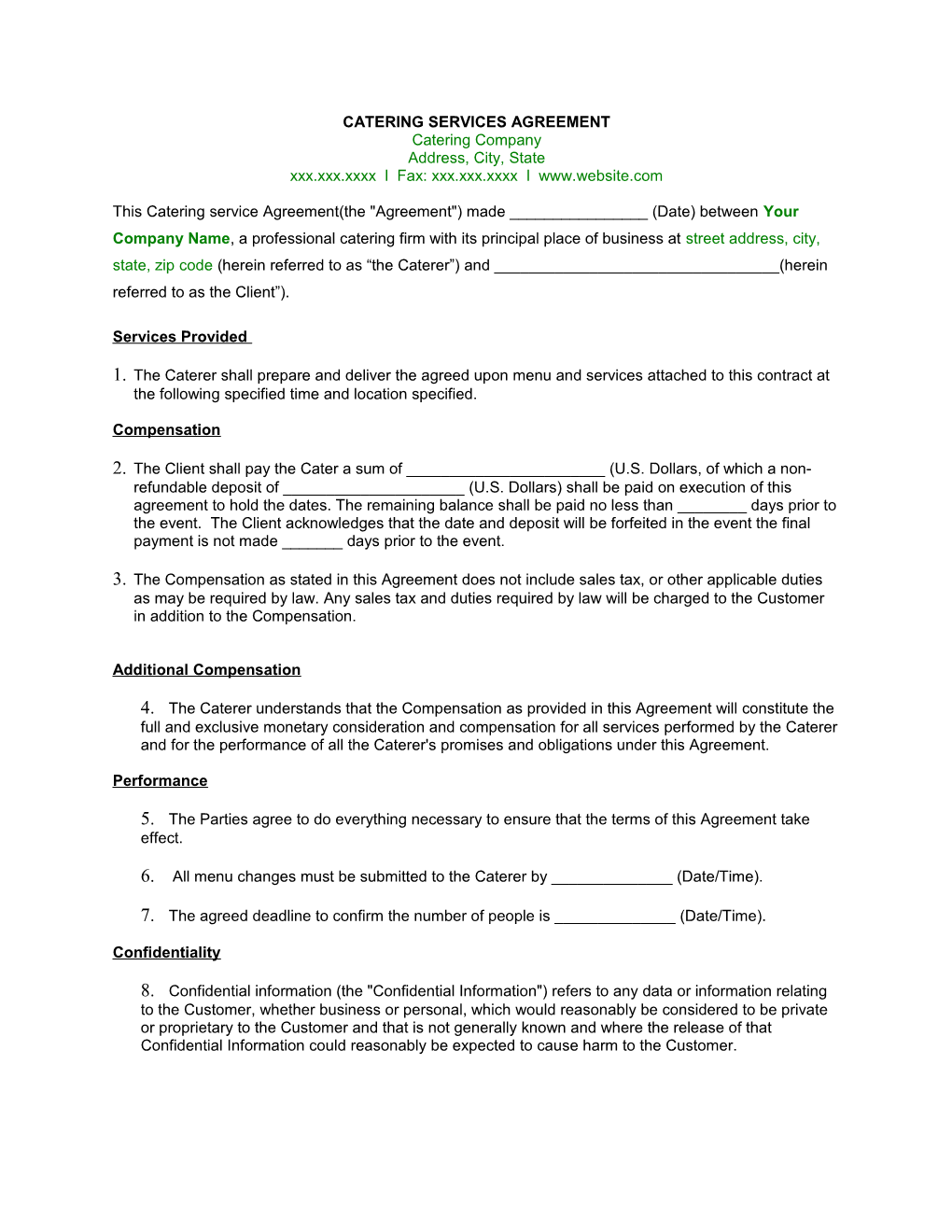 Catering Services Agreement