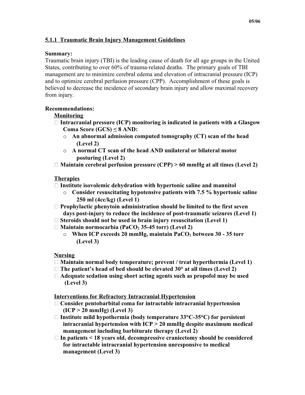 Brain Injury Resuscitation