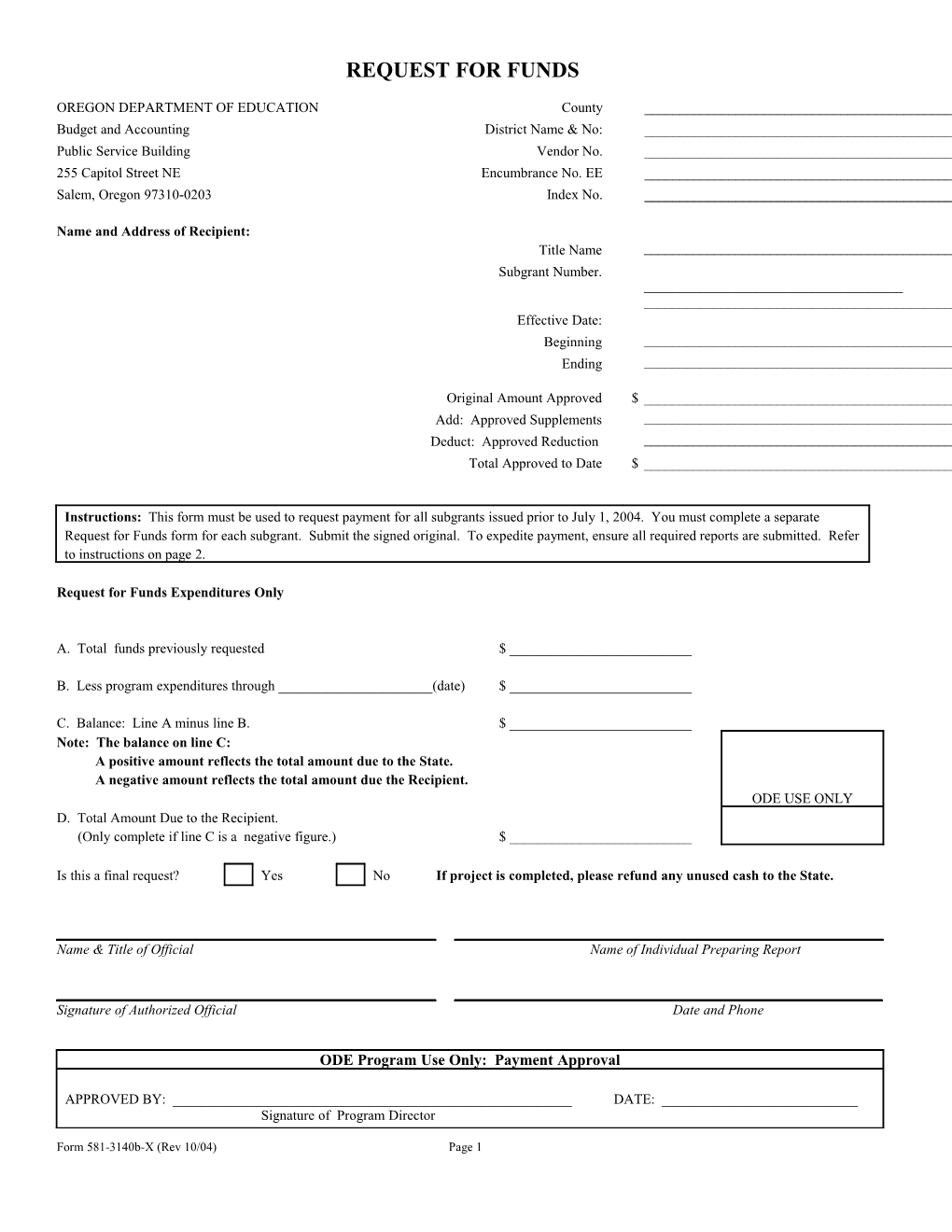 Quarterly Request Form