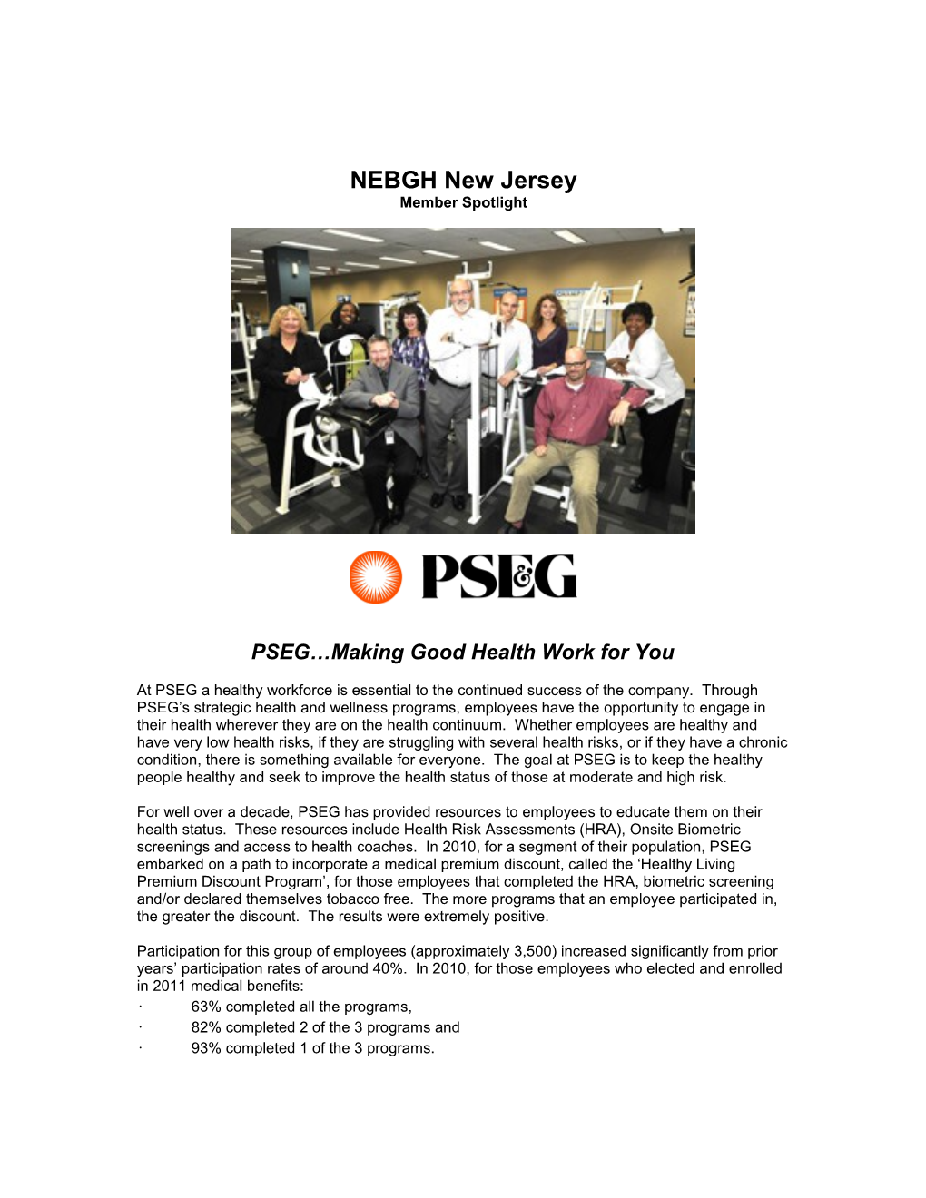 At PSEG a Healthy Workforce Is Essential to the Continued Success of the Company