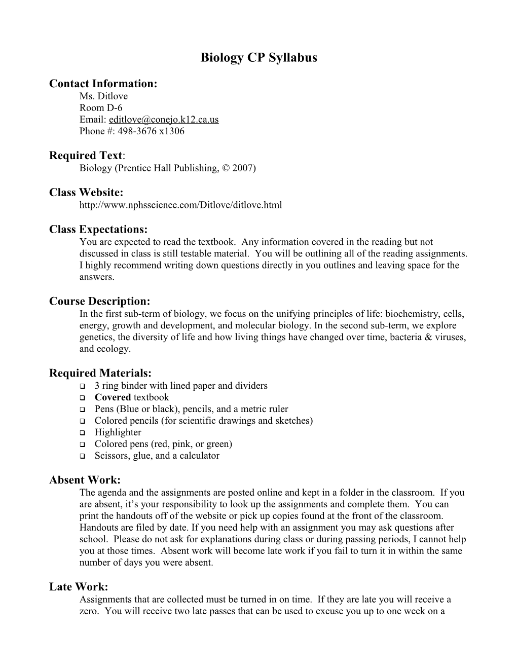 Biology CP Syllabus