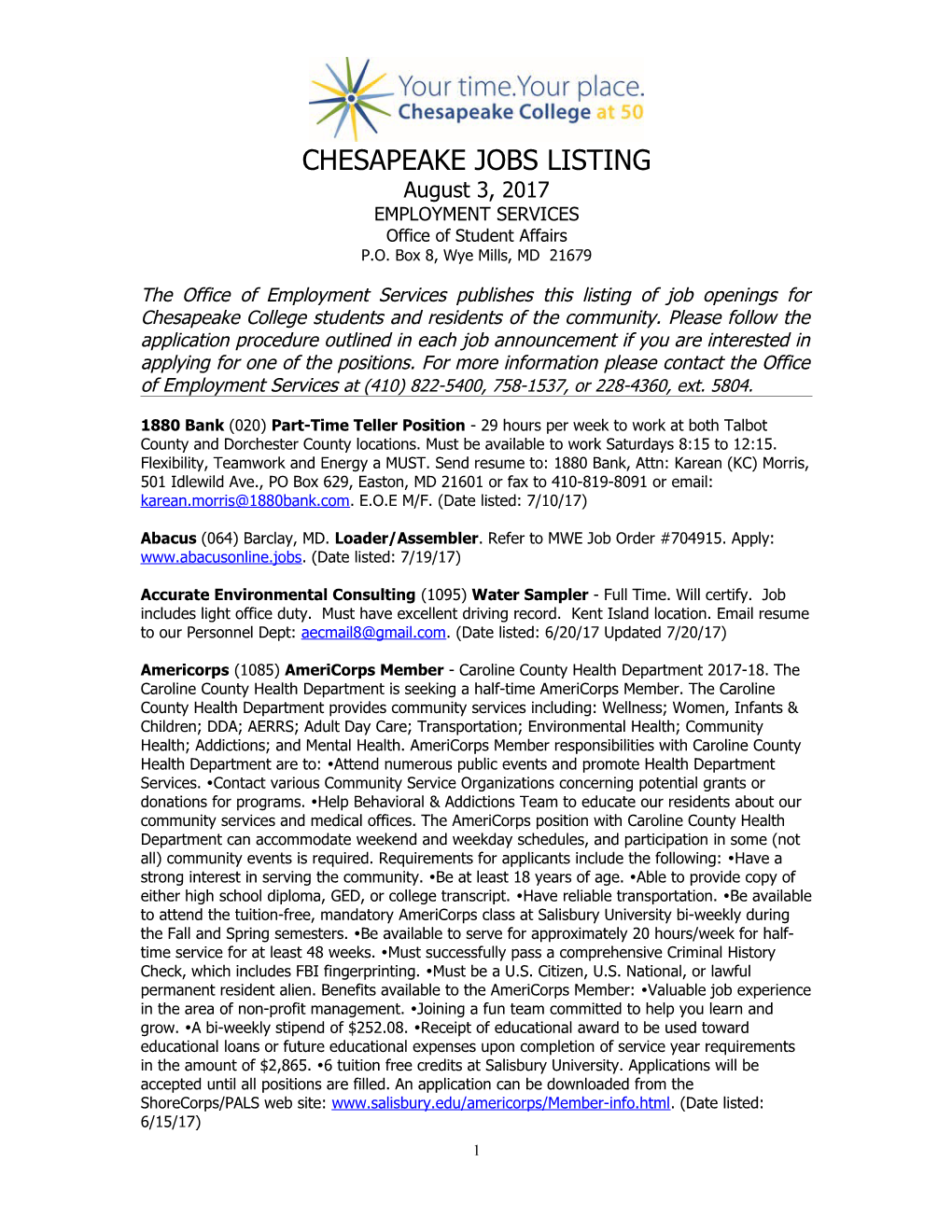 Chesapeake Jobs Listing