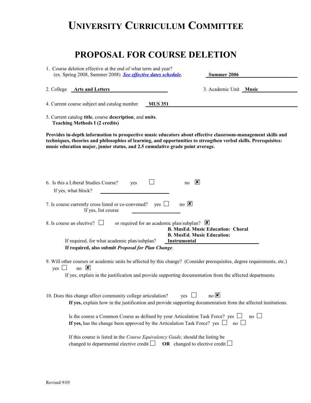 Proposal for Course Deletion