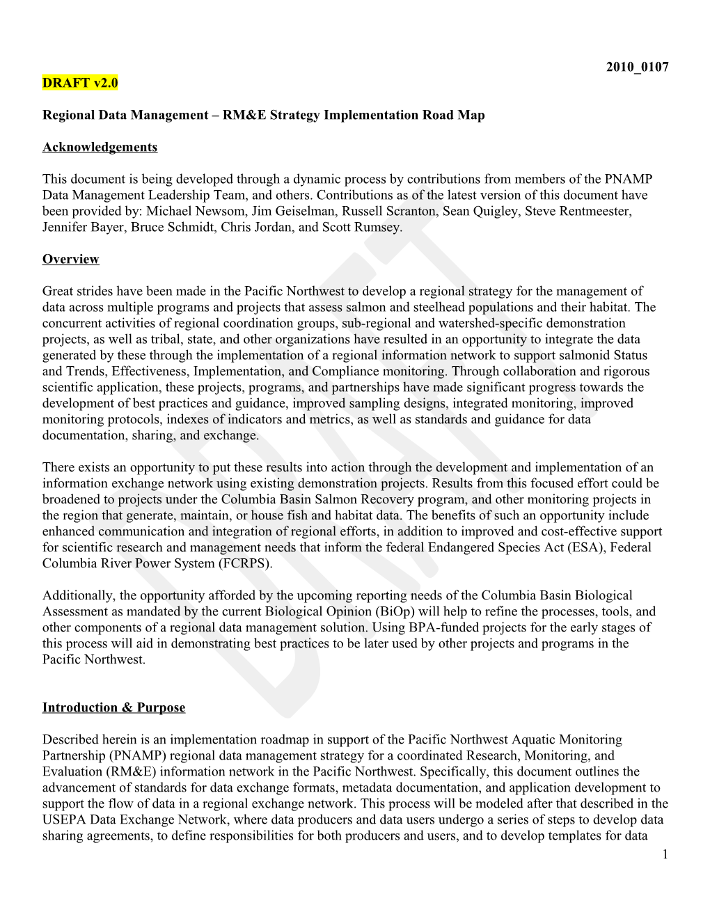 Regional Data Management RM&E Strategy Implementation Road Map