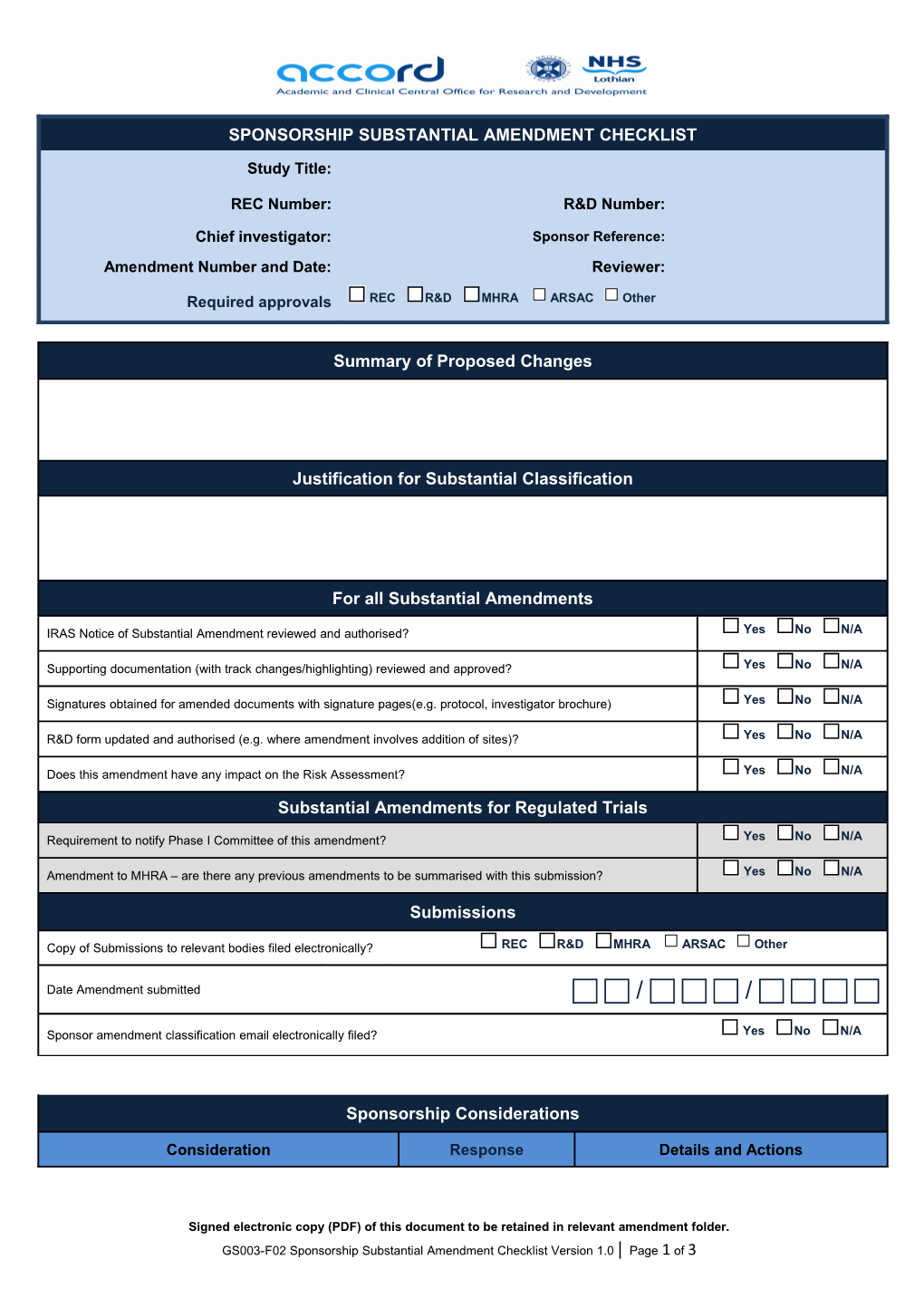 Signed Electronic Copy (PDF) of This Documentto Be Retained in Relevant Amendment Folder